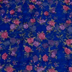Blue Color Pure Organza Embroidered Fabric