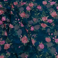 Bottle Green Color Pure Organza Embroidered Fabric