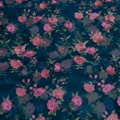 Bottle Green Color Pure Organza Embroidered Fabric