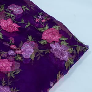 Purple Color Pure Organza Embroidered Fabric