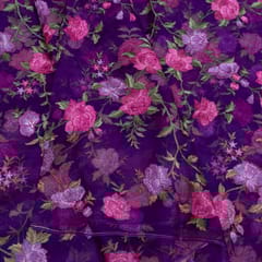 Purple Color Pure Organza Embroidered Fabric