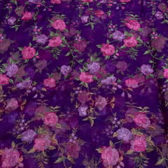 Purple Color Pure Organza Embroidered Fabric