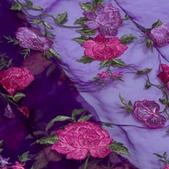 Purple Color Pure Organza Embroidered Fabric