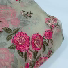 Beige Color Pure Organza Embroidered Fabric