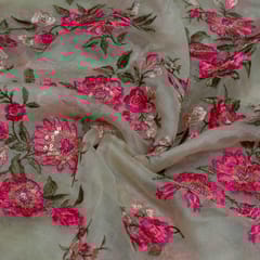 Beige Color Pure Organza Embroidered Fabric