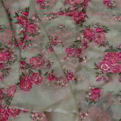 Beige Color Pure Organza Embroidered Fabric