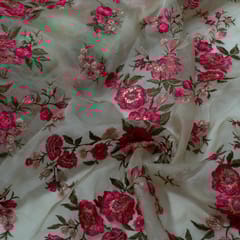 Beige Color Pure Organza Embroidered Fabric