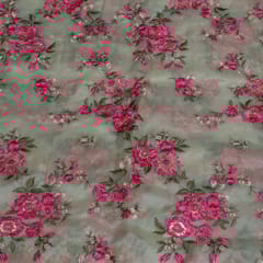 Beige Color Pure Organza Embroidered Fabric