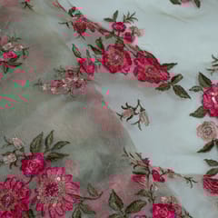 Beige Color Pure Organza Embroidered Fabric