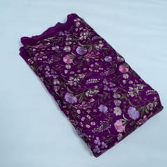 Purple Color Raw Silk Embroidered Fabric