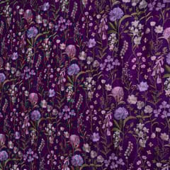 Purple Color Raw Silk Embroidered Fabric