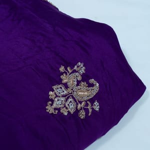 Purple Color Chinon Chiffon Embroidered Fabric