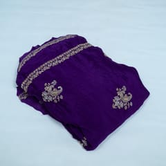 Purple Color Chinon Chiffon Embroidered Fabric