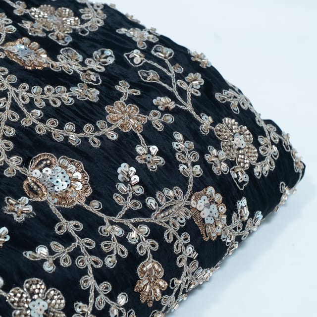 Black Color Crepe Embroidered Fabric