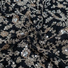 Black Color Crepe Embroidered Fabric