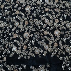 Black Color Crepe Embroidered Fabric