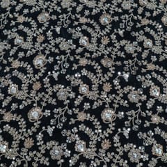 Black Color Crepe Embroidered Fabric