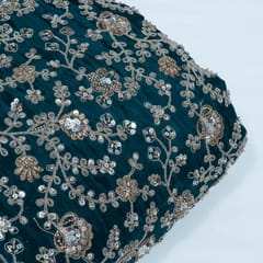 Peacock Green Color Crepe Embroidered Fabric