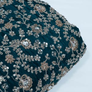 Peacock Green Color Crepe Embroidered Fabric