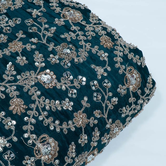 Peacock Green Color Crepe Embroidered Fabric