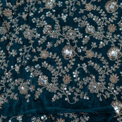Peacock Green Color Crepe Embroidered Fabric
