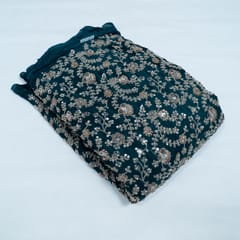 Peacock Green Color Crepe Embroidered Fabric