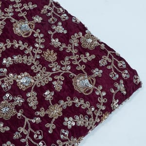 Wine Color Crepe Embroidered Fabric