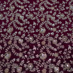 Wine Color Crepe Embroidered Fabric