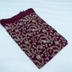 Wine Color Crepe Embroidered Fabric