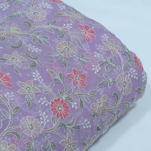 Lavender Color Georgette Embroidered Fabric