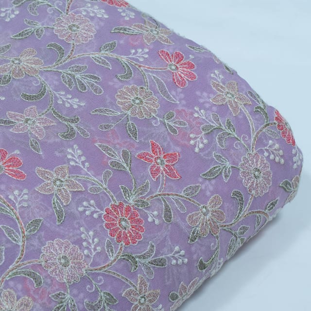 Lavender Color Georgette Embroidered Fabric