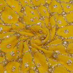 Yellow Color Georgette Embroidered Fabric