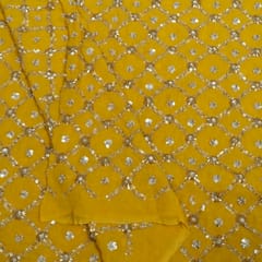 Yellow Color Georgette Embroidered Fabric