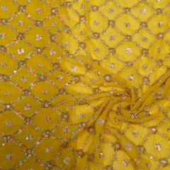 Yellow Color Georgette Embroidered Fabric