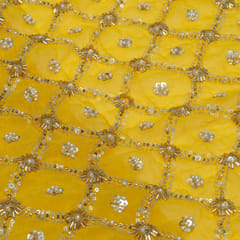 Yellow Color Georgette Embroidered Fabric