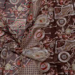 Brown Color Georgette Embroidered Fabric