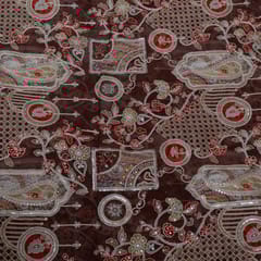 Brown Color Georgette Embroidered Fabric