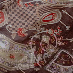 Brown Color Georgette Embroidered Fabric