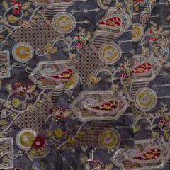 Grey Color Georgette Embroidered Fabric