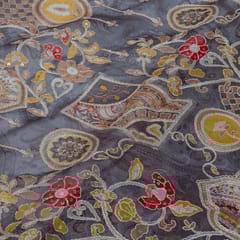 Grey Color Georgette Embroidered Fabric