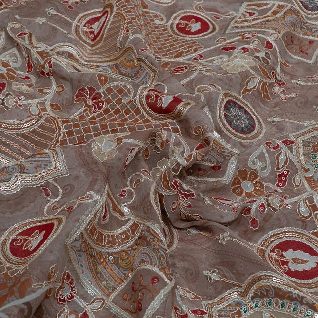 Light Brown Color Georgette Embroidered Fabric