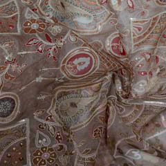 Light Brown Color Georgette Embroidered Fabric