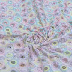 Multi Color Cotton Chikan Embroidered Fabric