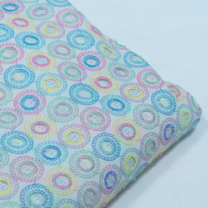 Multi Color Cotton Chikan Embroidered Fabric