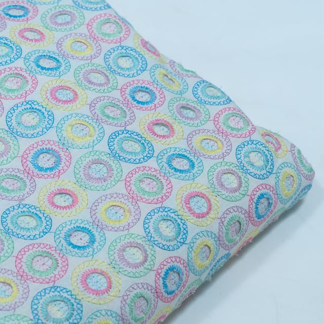 Multi Color Cotton Chikan Embroidered Fabric