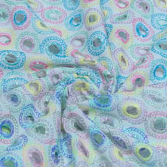 Multi Color Cotton Chikan Embroidered Fabric