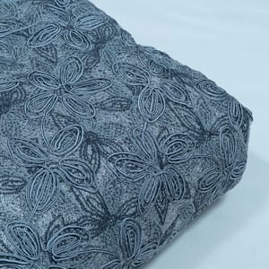 Grey Color Imported Net Embroidered Fabric