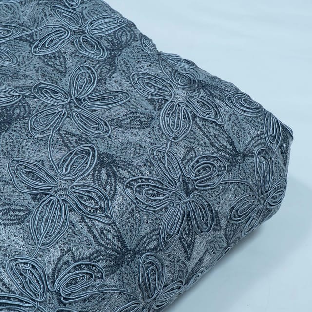 Grey Color Imported Net Embroidered Fabric