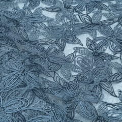 Grey Color Imported Net Embroidered Fabric