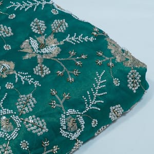 Green Color Tissue Crepe Embroidered Fabric